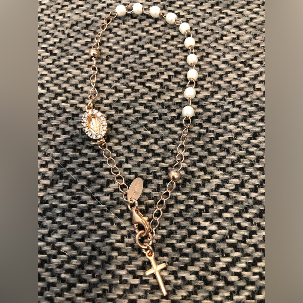 Rosary Bracelet 925 Sterling Silver Finished In Rose